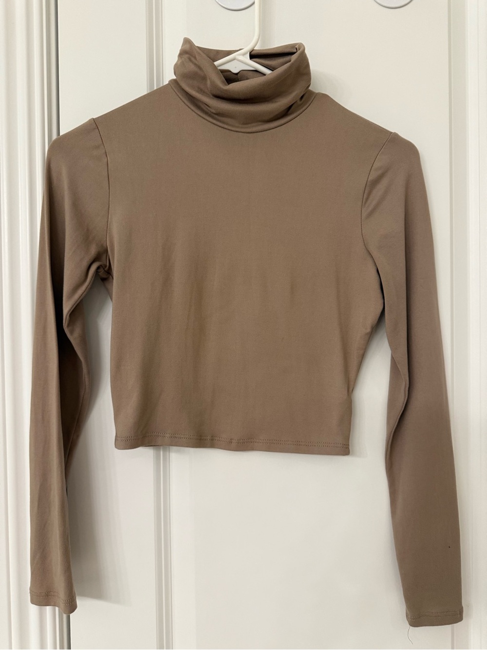 AKIRA Taupe Long-Sleeve Turtleneck Crop Top